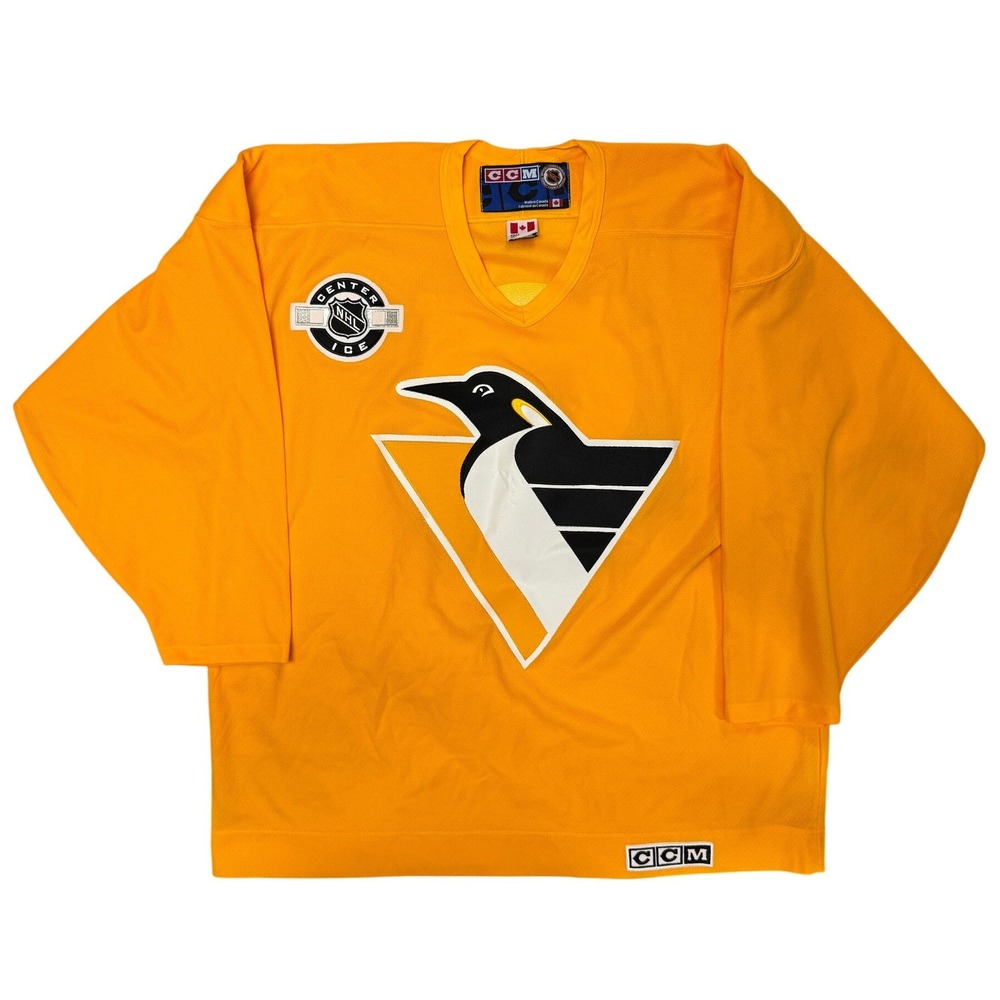 Vintage CCM Pittsburgh Penguins Jersey XL Yellow NHL Center Ice Bud Light Canada